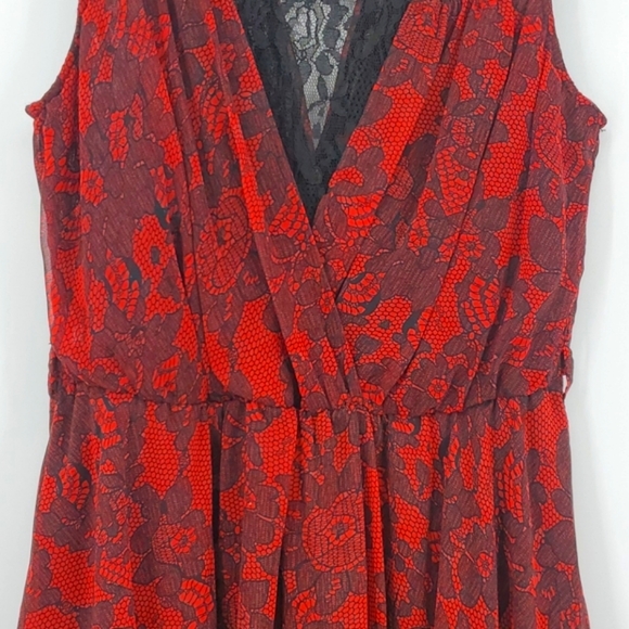City Chic Red Black Embroidered Chiffon Dress XS - Picture 6 of 16